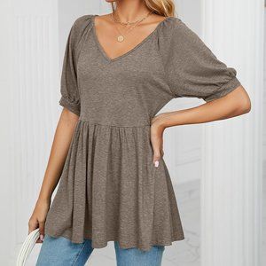 V-neck bubble short-sleeved t-shirt corset top